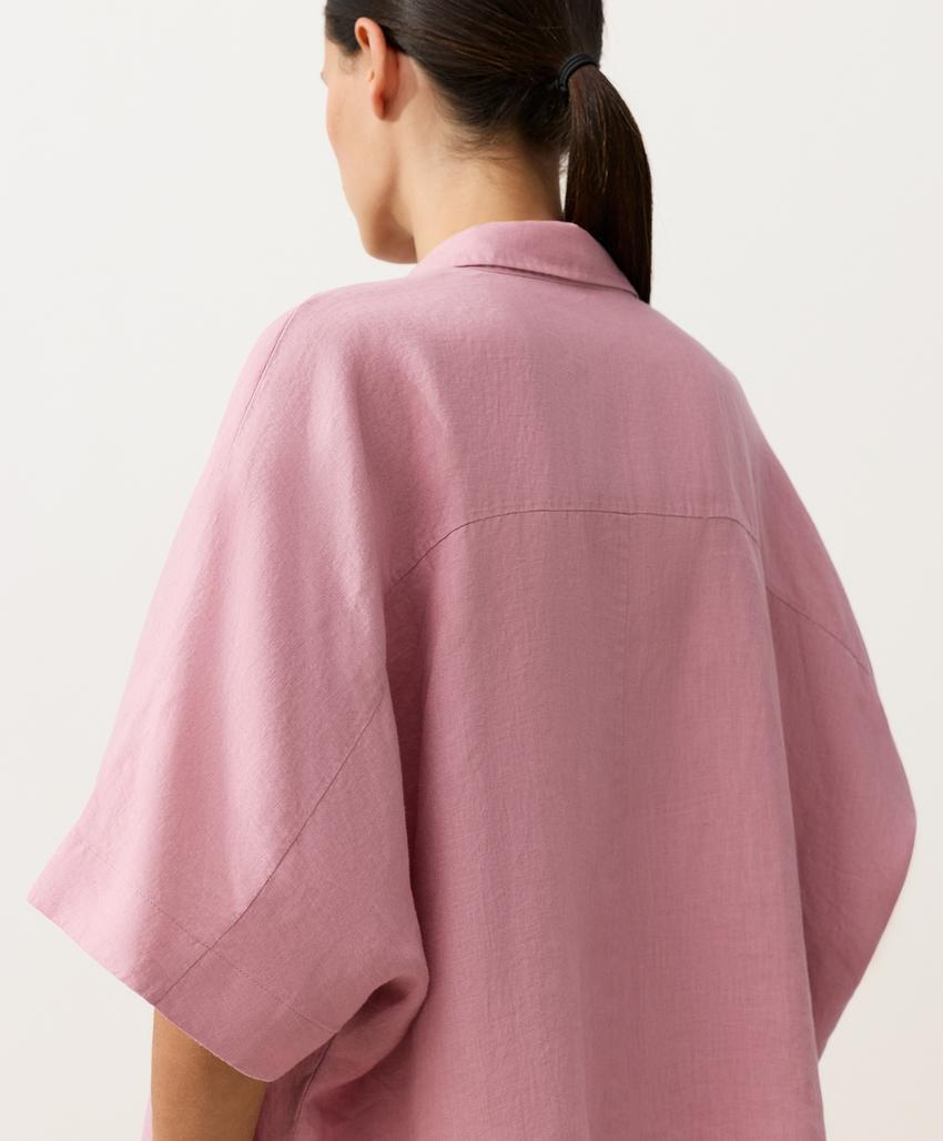 Рубашка оверсайз с короткими рукавами из 100%-го льна