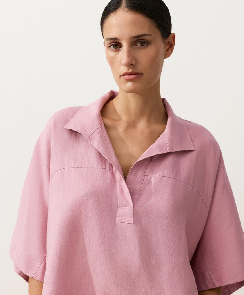 Рубашка оверсайз с короткими рукавами из 100%-го льна