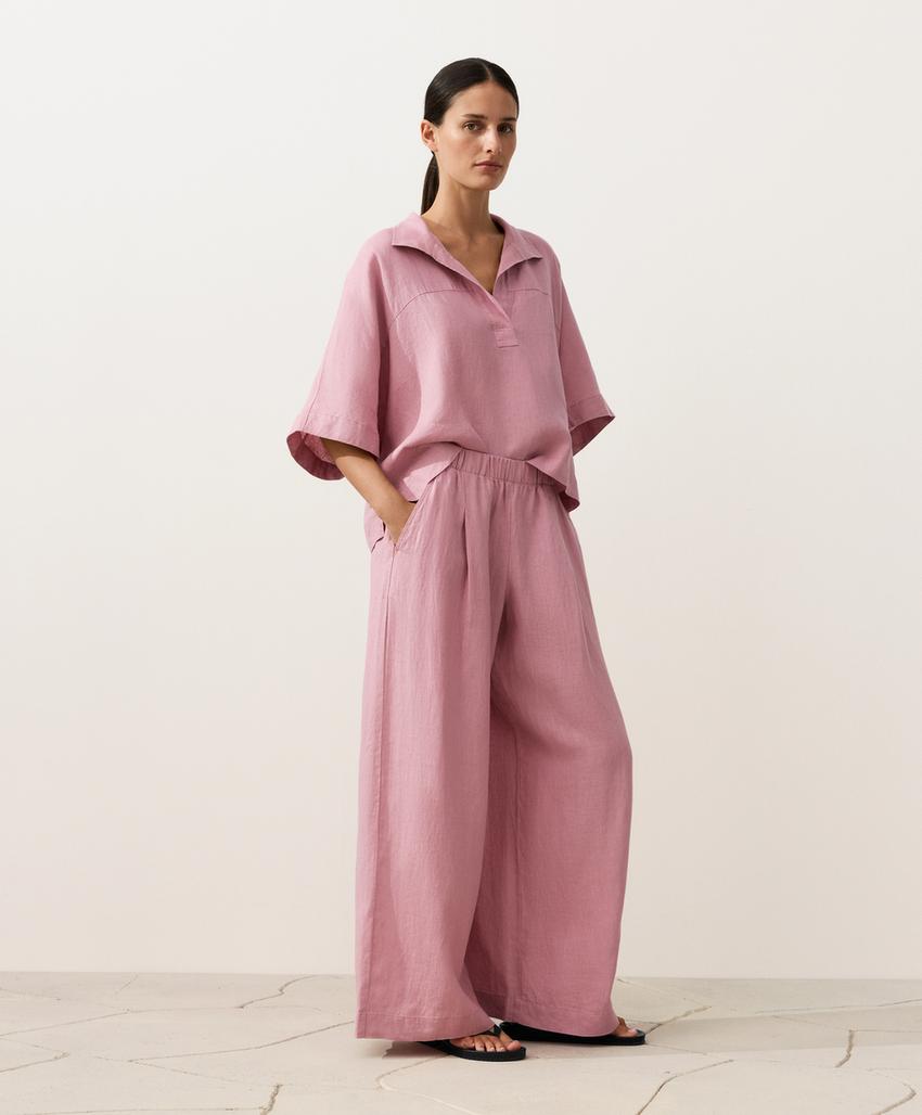 Рубашка оверсайз с короткими рукавами из 100%-го льна