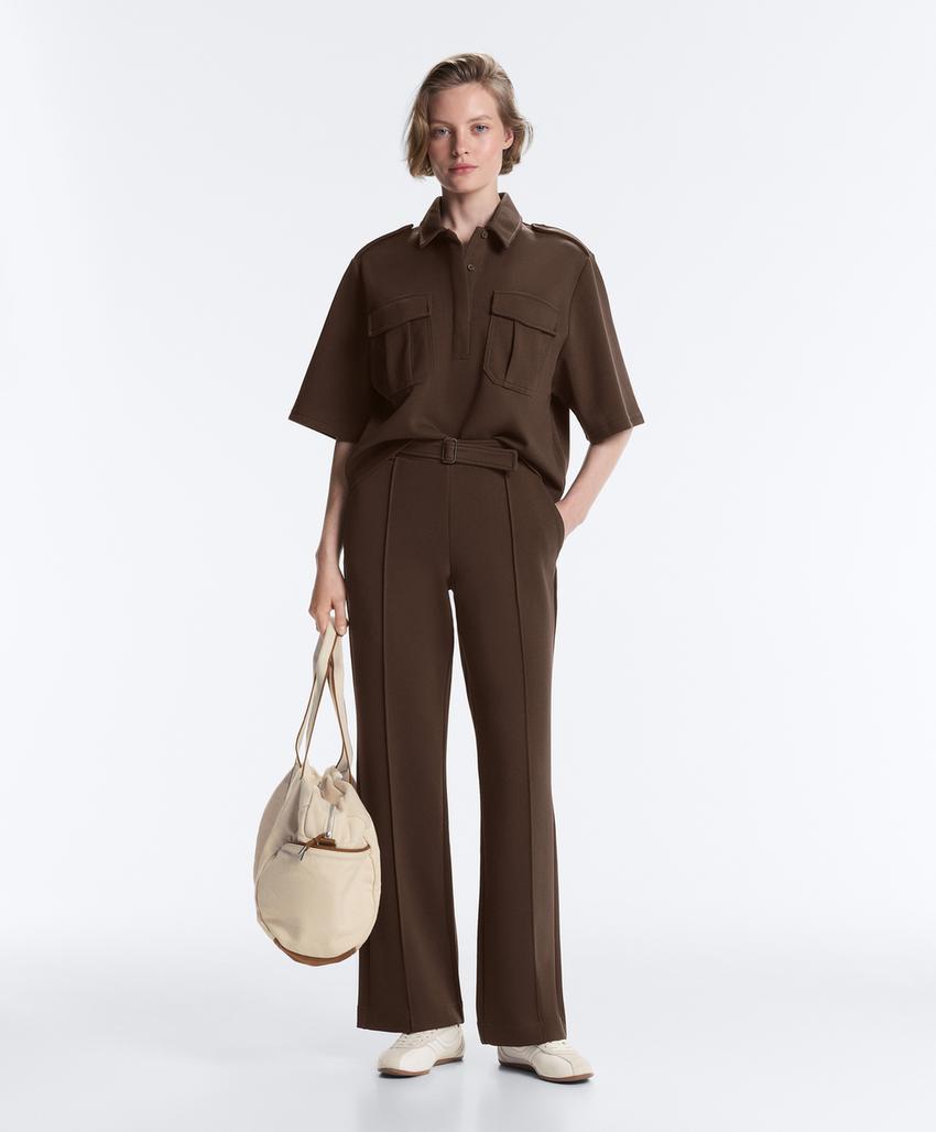 Брюки слим с низкой посадкой из хлопка пике с рельефным швом