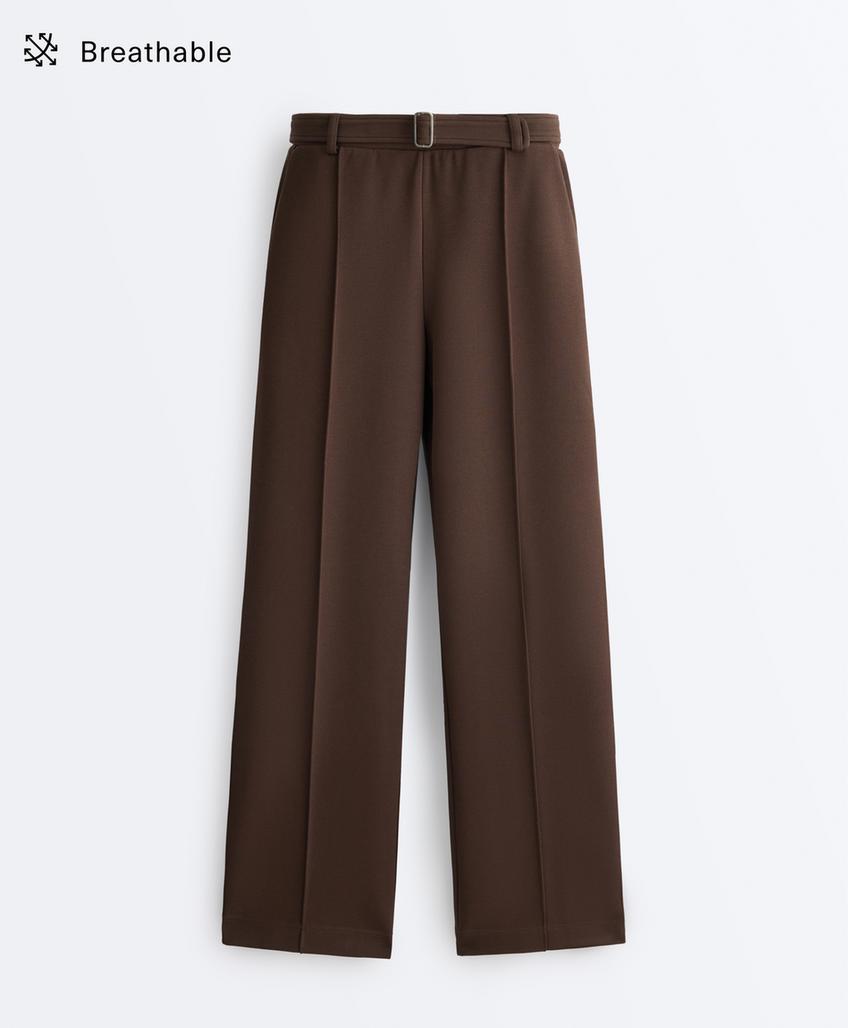 Брюки слим с низкой посадкой из хлопка пике с рельефным швом