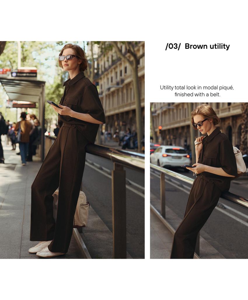 Брюки слим с низкой посадкой из хлопка пике с рельефным швом