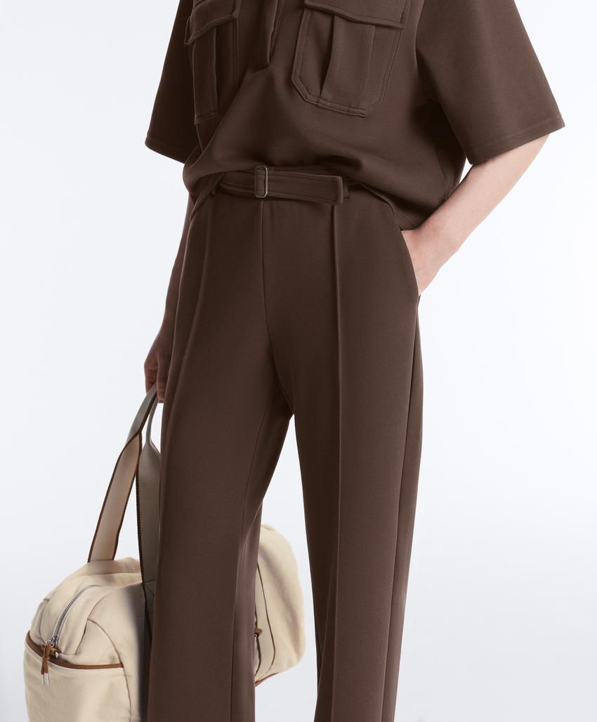 Брюки слим с низкой посадкой из хлопка пике с рельефным швом