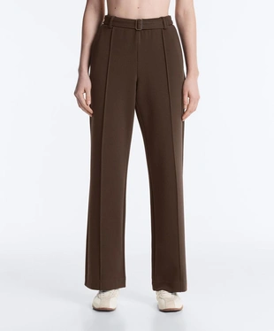 Брюки слим с низкой посадкой из хлопка пике с рельефным швом- Заказать в России