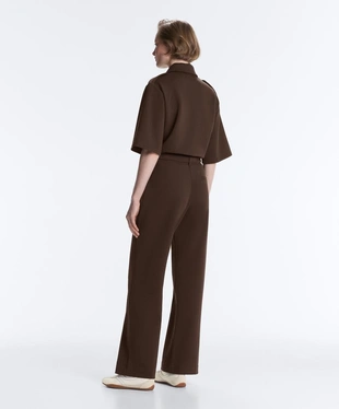 Брюки слим с низкой посадкой из хлопка пике с рельефным швом- Заказать в России