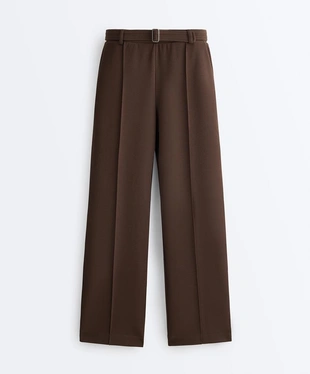 Брюки слим с низкой посадкой из хлопка пике с рельефным швом- Заказать в России