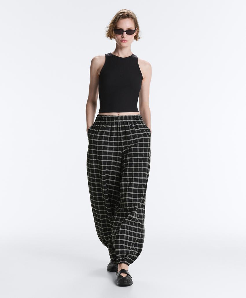 Брюки-блумеры в клетку из хлопка