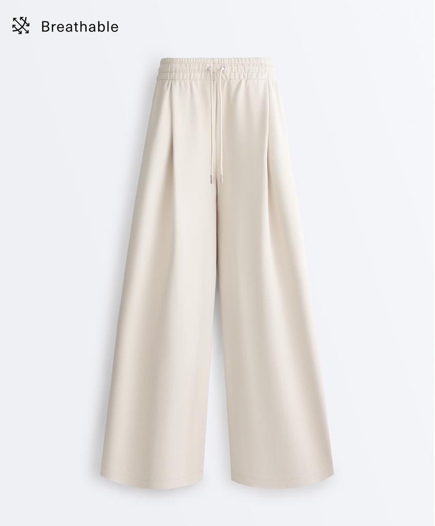 Широкие брюки пике со складками и хлопком