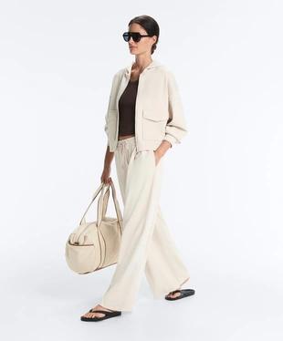 Широкие брюки пике со складками и хлопком- Заказать в России