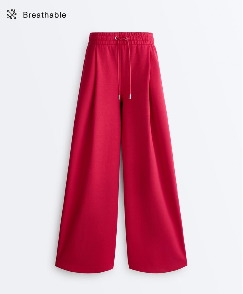 Широкие брюки пике со складками и хлопком