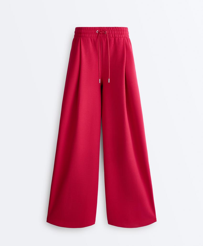 Широкие брюки пике со складками и хлопком