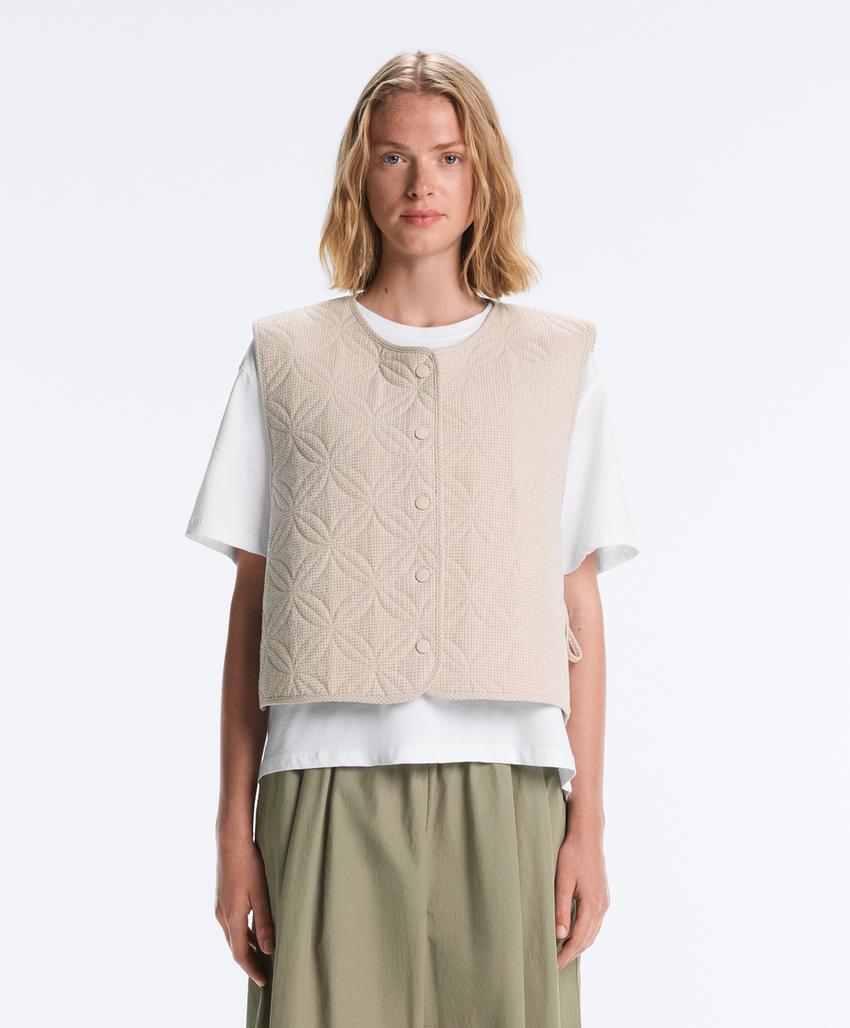 Тонкий стеганый жилет виши с цветочным принтом