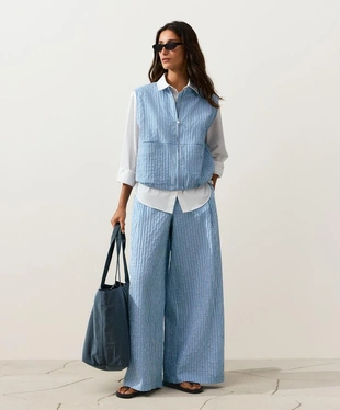 Прямые брюки из смесового хлопка в полоску- Заказать в России