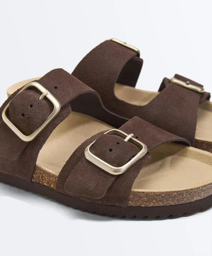 Сабо из разделанной кожи с пряжкой- Заказать в России