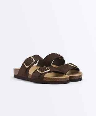 Сабо из разделанной кожи с пряжкой- Заказать в России