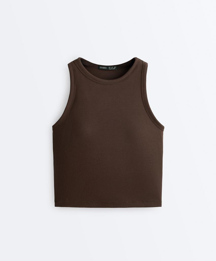 Удлиненный топ-майка в рубчик из смесового модала