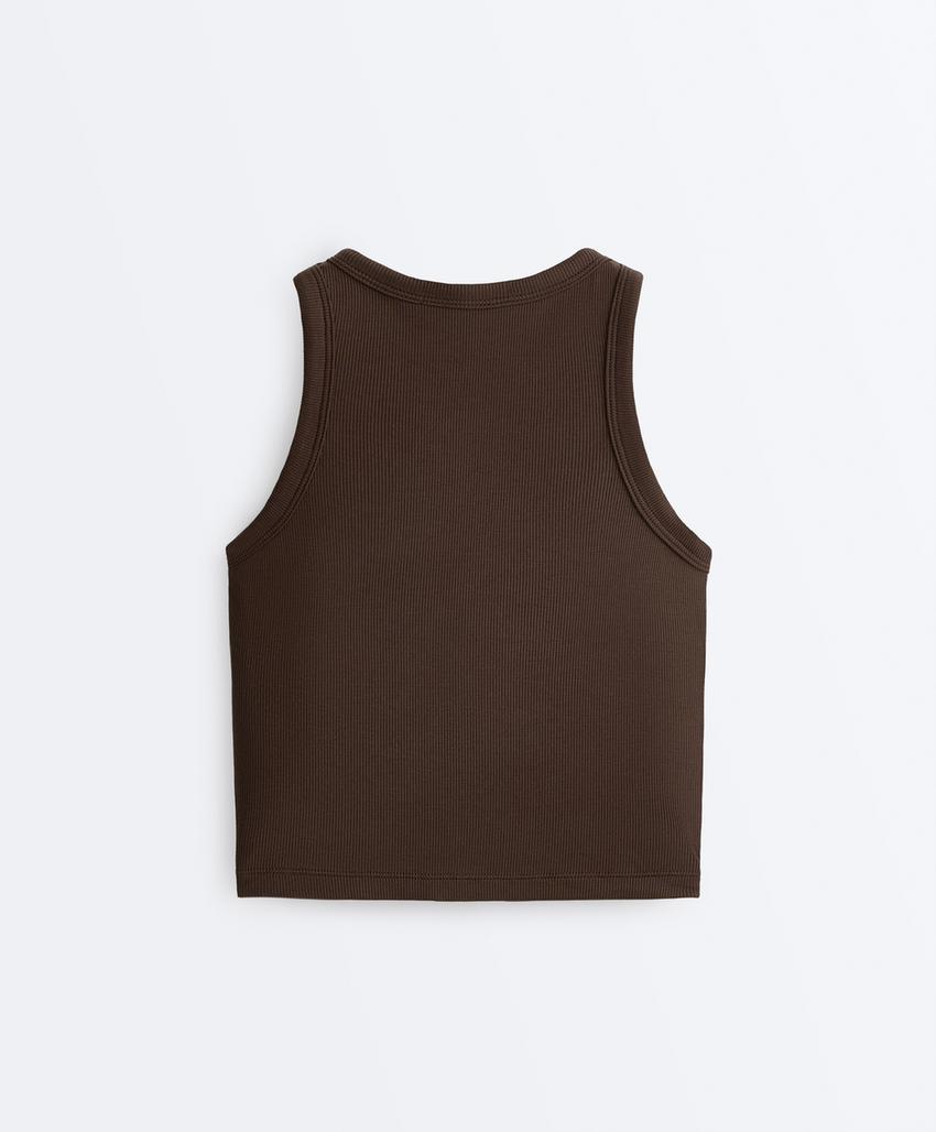 Удлиненный топ-майка в рубчик из смесового модала