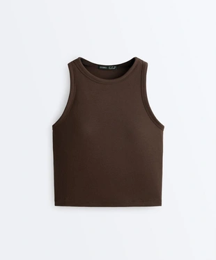 Удлиненный топ-майка в рубчик из смесового модала- Заказать в России