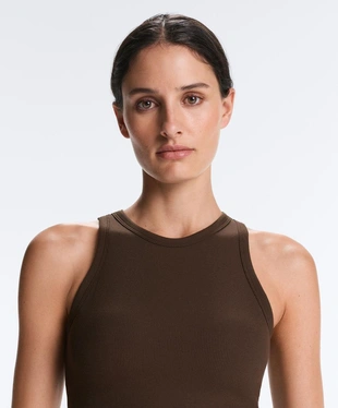 Удлиненный топ-майка в рубчик из смесового модала- Заказать в России