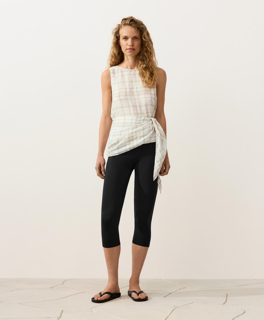 Топ без рукавов с поясом-платком из 100%-го льна