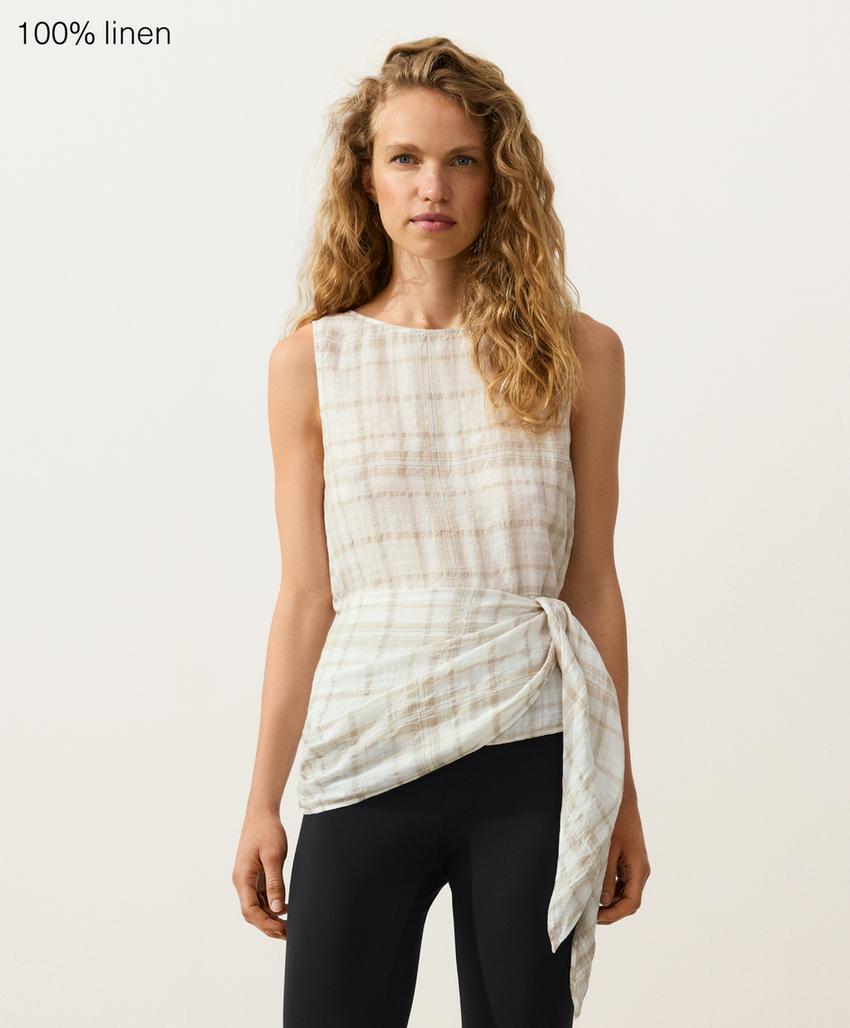 Топ без рукавов с поясом-платком из 100%-го льна
