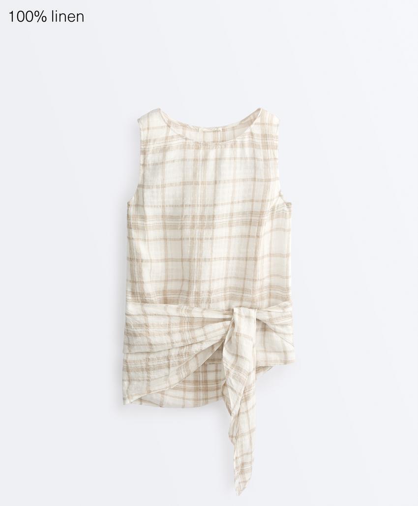 Топ без рукавов с поясом-платком из 100%-го льна