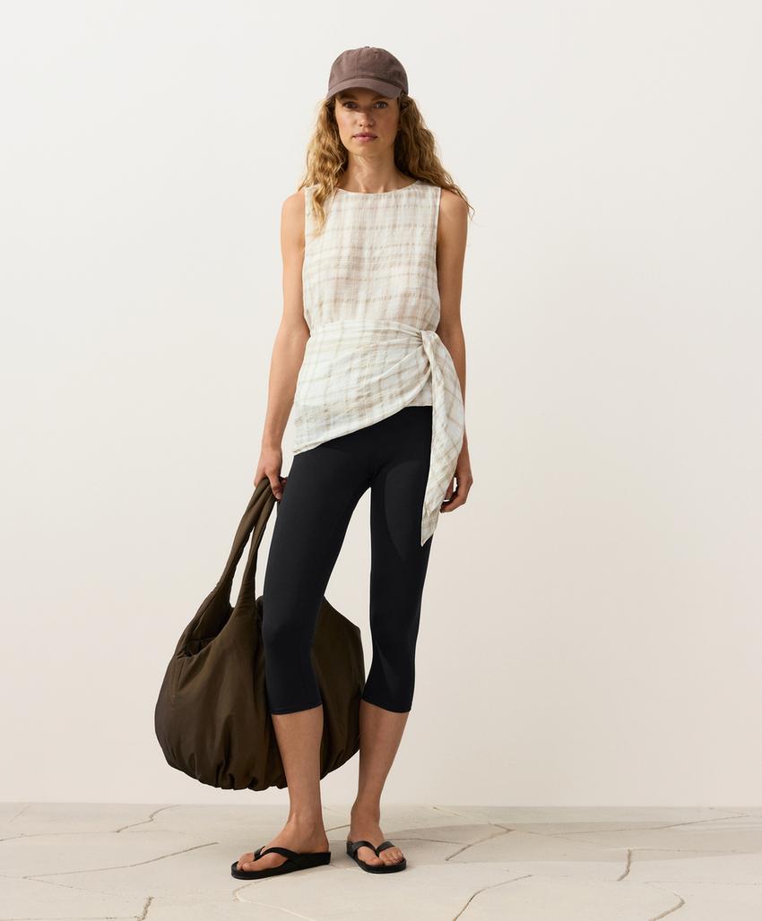 Топ без рукавов с поясом-платком из 100%-го льна