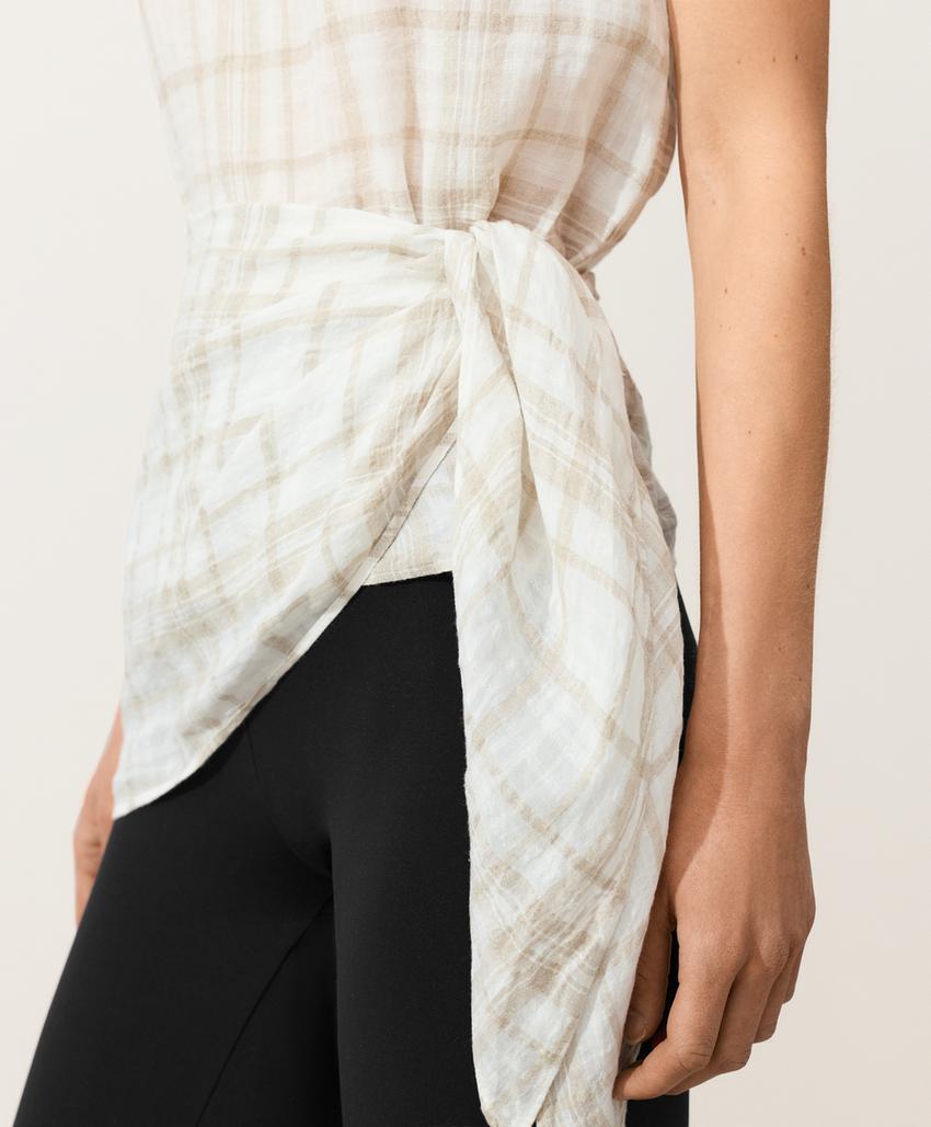 Топ без рукавов с поясом-платком из 100%-го льна