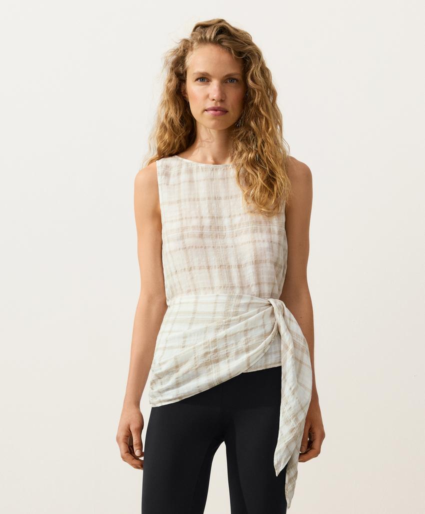 Топ без рукавов с поясом-платком из 100%-го льна