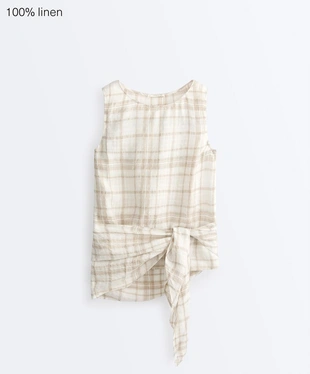 Топ без рукавов с поясом-платком из 100%-го льна- Заказать в России