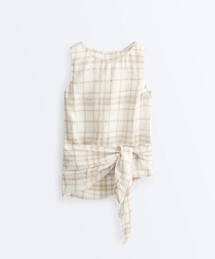 Топ без рукавов с поясом-платком из 100%-го льна- Заказать в России