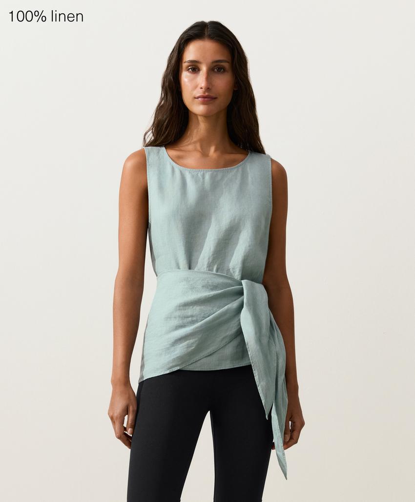 Топ без рукавов с поясом-платком из 100%-го льна