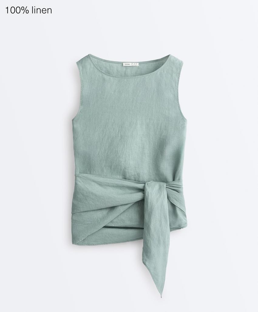 Топ без рукавов с поясом-платком из 100%-го льна
