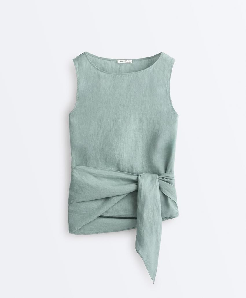 Топ без рукавов с поясом-платком из 100%-го льна