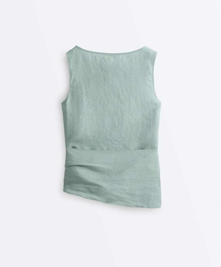 Топ без рукавов с поясом-платком из 100%-го льна