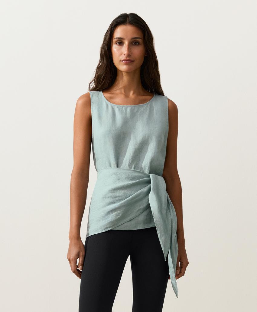 Топ без рукавов с поясом-платком из 100%-го льна