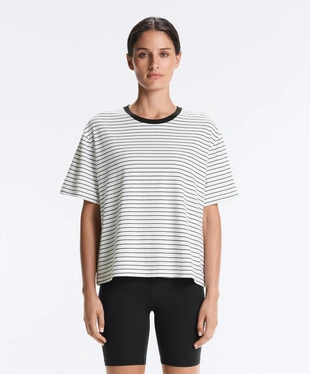 WHITE |5952/169/251 - OYSHO Футболка с короткими рукавами из смесового хлопка в полоску