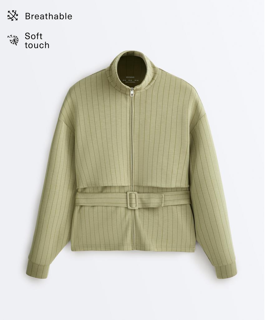 Куртка Boxy с эффектом накидки, из модала, в тонкую полоску