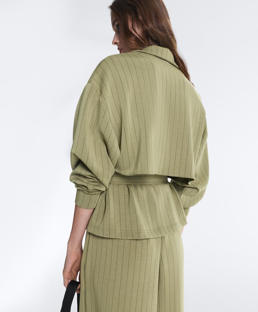Куртка Boxy с эффектом накидки, из модала, в тонкую полоску