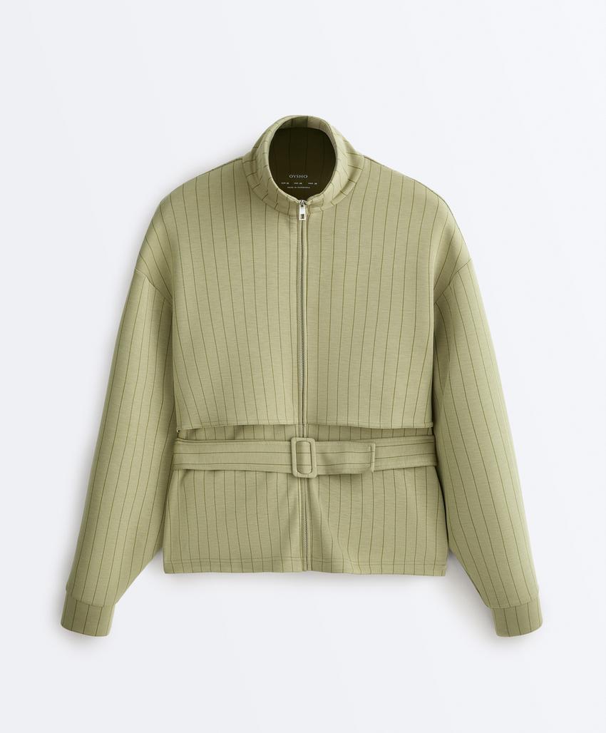 Куртка Boxy с эффектом накидки, из модала, в тонкую полоску