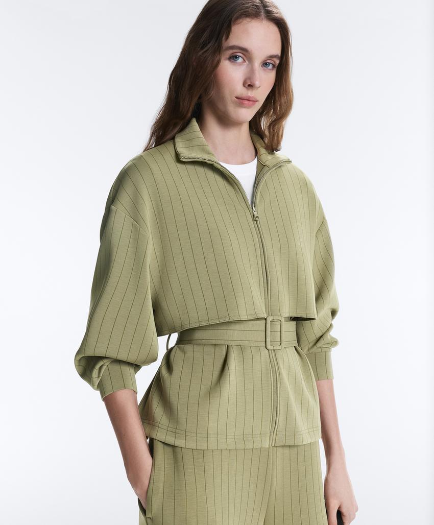 Куртка Boxy с эффектом накидки, из модала, в тонкую полоску