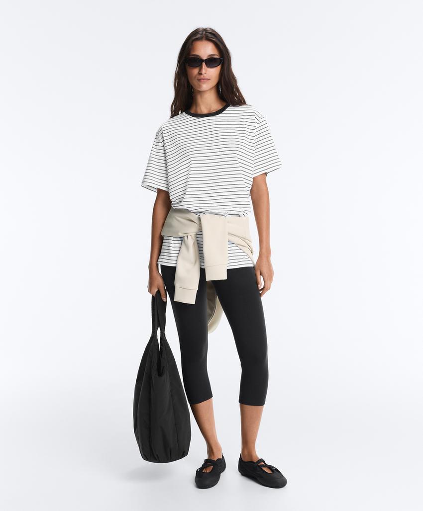 Oversize short-sleeved cotton blend T-shirt with contrast stripes