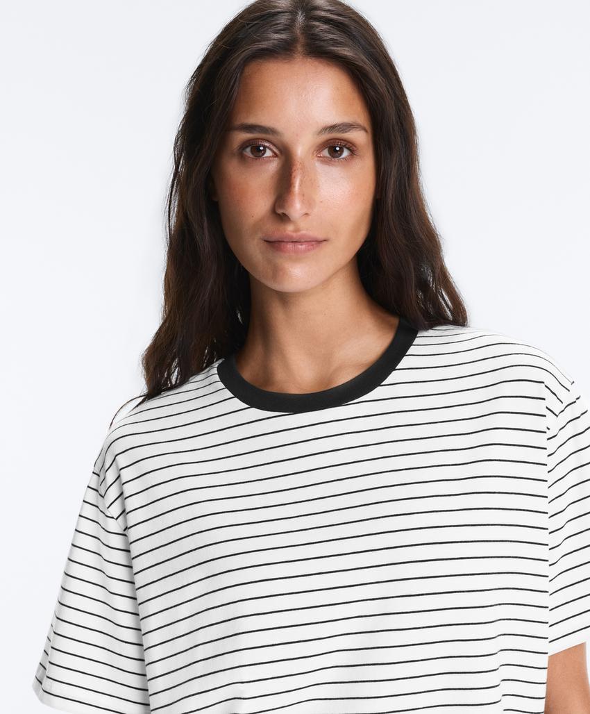 Oversize short-sleeved cotton blend T-shirt with contrast stripes