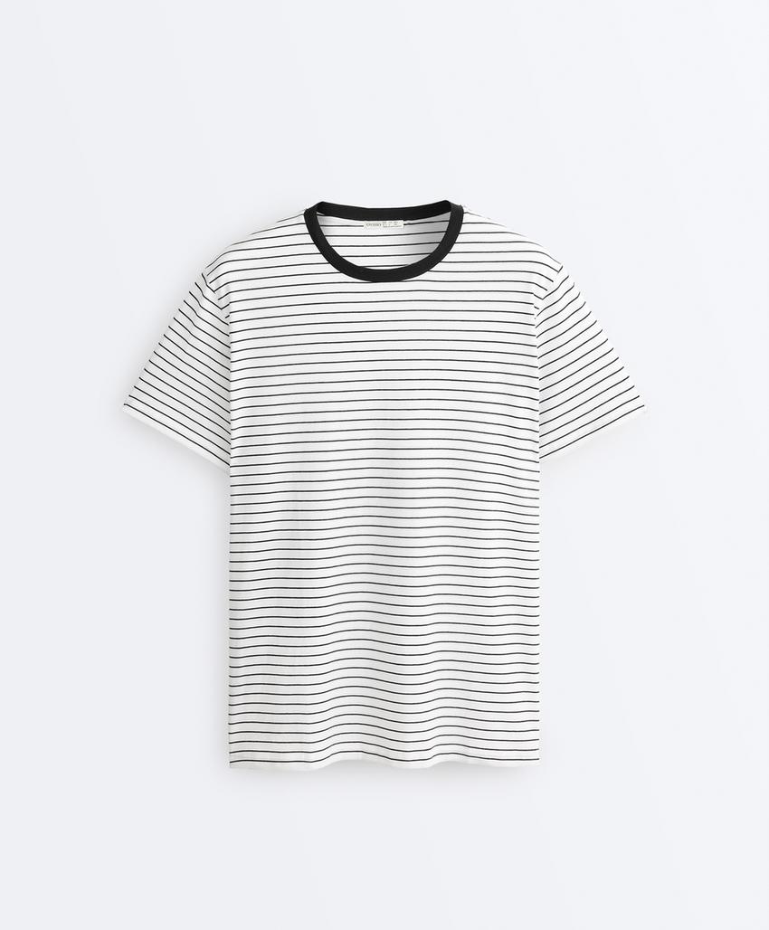 Oversize short-sleeved cotton blend T-shirt with contrast stripes