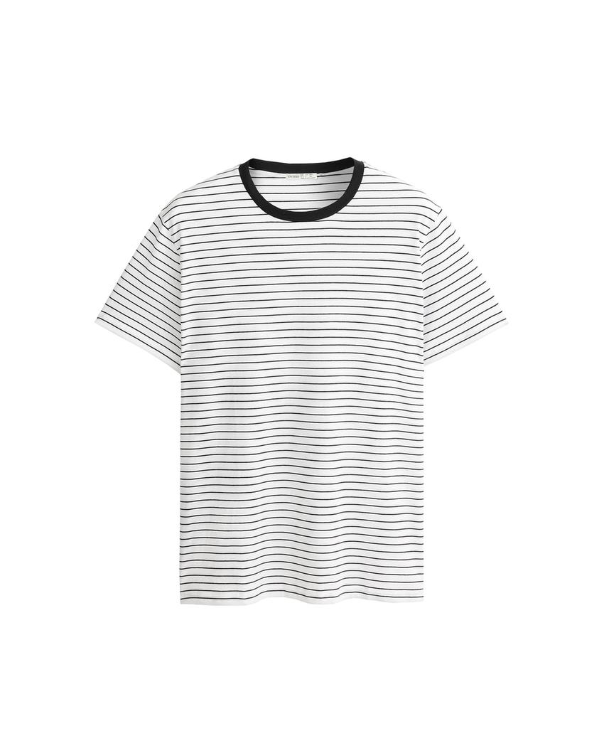 Oversize short-sleeved cotton blend T-shirt with contrast stripes
