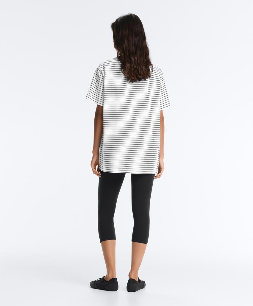 Oversize short-sleeved cotton blend T-shirt with contrast stripes