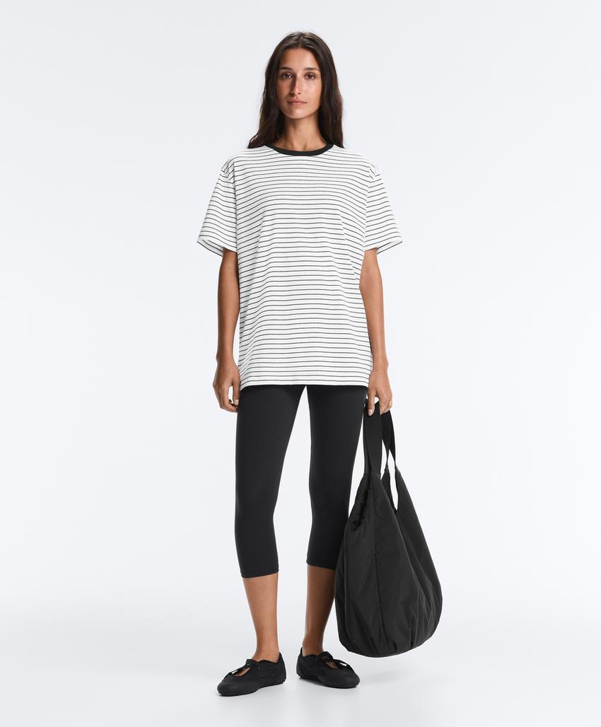 Oversize short-sleeved cotton blend T-shirt with contrast stripes