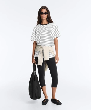Oversize short-sleeved cotton blend T-shirt with contrast stripes- Заказать в России