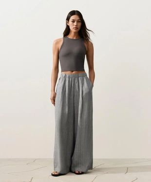 MID GREY|5242/134/809 - OYSHO Брюки широкого кроя из 100%-го льна в полоску