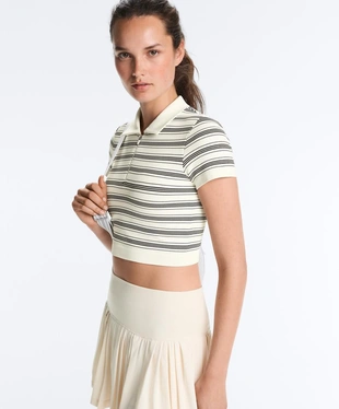 PALE ECRU|6001/298/959 - OYSHO Поло с короткими рукавами SEAMLESS в полоску